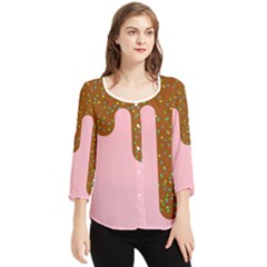 Ice Cream Dessert Food Cake Chocolate Sprinkles Sweet Colorful Drip Sauce Cute Chiffon Quarter Sleeve Blouse by Maspions