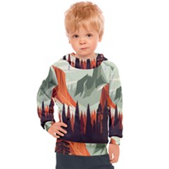 Mountain Travel Canyon Nature Tree Wood Kids  Hooded Pullover by Maspions