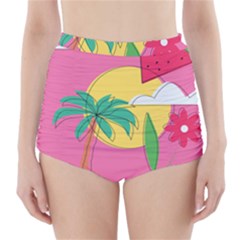 Ocean Watermelon Vibes Summer Surfing Sea Fruits Organic Fresh Beach Nature High-waisted Bikini Bottoms by Maspions