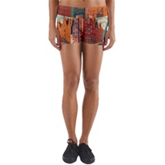 London England Bridge Europe Buildings Architecture Vintage Retro Town City Yoga Shorts by Maspions