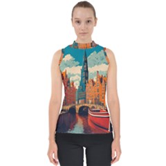 London England Bridge Europe Buildings Architecture Vintage Retro Town City Mock Neck Shell Top by Maspions