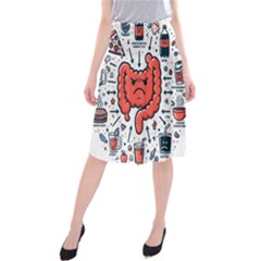 Health Gut Health Intestines Colon Body Liver Human Lung Junk Food Pizza Midi Beach Skirt by Maspions