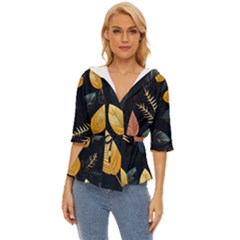 Gold Yellow Leaves Fauna Dark Background Dark Black Background Black Nature Forest Texture Wall Wall Lightweight Drawstring Hooded Top by Bedest