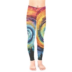 Cosmic Rainbow Quilt Artistic Swirl Spiral Forest Silhouette Fantasy Kids  Leggings by Maspions