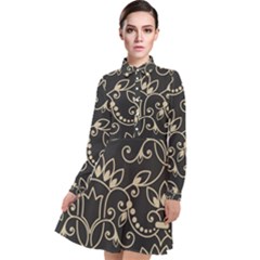 Decorative Ornament Texture, Retro Floral Texture, Vintage Texture, Gray Long Sleeve Chiffon Shirt Dress