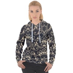 Decorative Ornament Texture, Retro Floral Texture, Vintage Texture, Gray Women s Overhead Hoodie