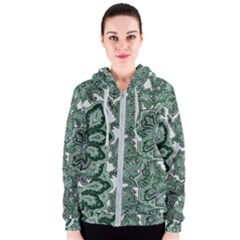Green Ornament Texture, Green Flowers Retro Background Women s Zipper Hoodie