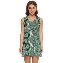 Green Ornament Texture, Green Flowers Retro Background Tiered Sleeveless Mini Dress