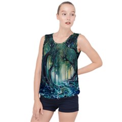 Trees Forest Mystical Forest Background Landscape Nature Bubble Hem Chiffon Tank Top by Maspions
