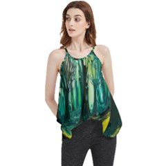 Trees Forest Mystical Forest Nature Junk Journal Landscape Nature Flowy Camisole Tank Top by Maspions