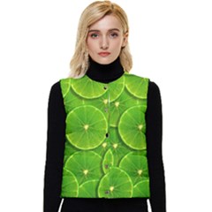 Lime Textures Macro, Tropical Fruits, Citrus Fruits, Green Lemon Texture Women s Button Up Puffer Vest
