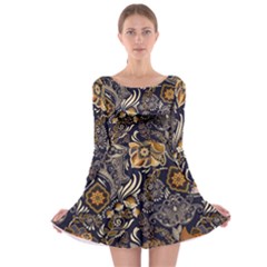 Paisley Texture, Floral Ornament Texture Long Sleeve Skater Dress