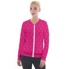 Pink Pattern, Abstract, Background, Bright, Desenho Velvet Zip Up Jacket