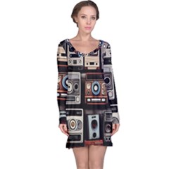 Retro Cameras Old Vintage Antique Technology Wallpaper Retrospective Long Sleeve Nightdress
