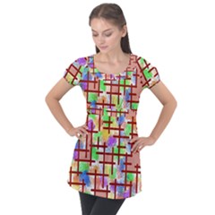 Pattern-repetition-bars-colors Puff Sleeve Tunic Top