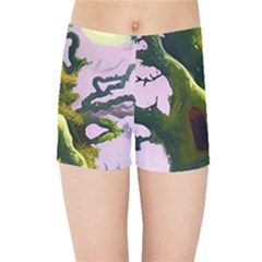 Outdoors Night Full Moon Setting Scene Woods Light Moonlight Nature Wilderness Landscape Kids  Sports Shorts by Posterlux