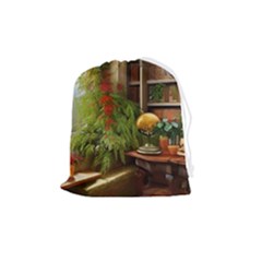 Room Interior Library Books Bookshelves Reading Literature Study Fiction Old Manor Book Nook Reading Drawstring Pouch (medium) by Posterlux