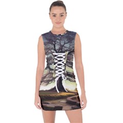 Nature Outdoors Cellphone Wallpaper Background Artistic Artwork Starlight Book Cover Wilderness Land Lace Up Front Bodycon Dress by Posterlux