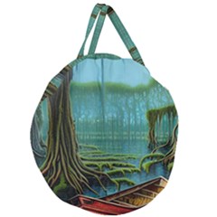 Boat Canoe Swamp Bayou Roots Moss Log Nature Scene Landscape Water Lake Setting Abandoned Rowboat Fi Giant Round Zipper Tote by Posterlux