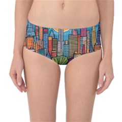 City New York Nyc Skyscraper Skyline Downtown Night Business Urban Travel Landmark Building Architec Mid-waist Bikini Bottoms by Posterlux