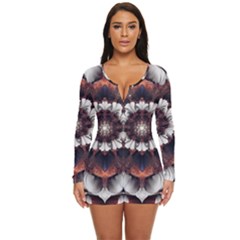 Mandala Design Pattern Long Sleeve Boyleg Swimsuit