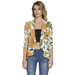 Flower Petal Plant Leaves Women s 3/4 Sleeve Ruffle Edge Open Front Jacket by Maspions