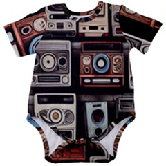 Retro Cameras Old Vintage Antique Technology Wallpaper Retrospective Baby Short Sleeve Bodysuit