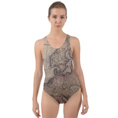 Old Vintage Classic Map Of Europe Cut-out Back One Piece Swimsuit