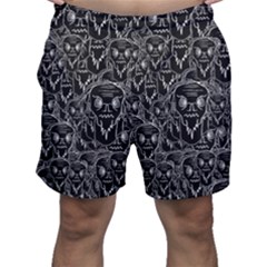 Old Man Monster Motif Black And White Creepy Pattern Men s Shorts by dflcprintsclothing