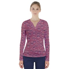 Sweet Emoji Canvas Print Pattern V-neck Long Sleeve Top by dflcprintsclothing