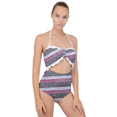 Vintage Vibrant Stripes Pattern Print Design Scallop Top Cut Out Swimsuit by dflcprintsclothing