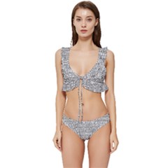 Kiss Me Before World War 3 Typographic Motif Pattern Low Cut Ruffle Edge Bikini Set by dflcprintsclothing