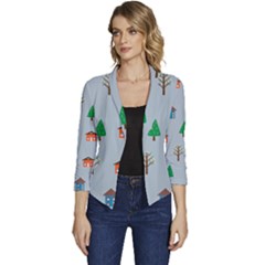 House Trees Pattern Background Women s Casual 3/4 Sleeve Spring Jacket by Maspions