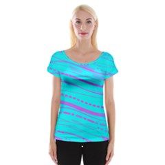 Wave Stripe Pattern Design Aqua Cap Sleeve Top by Ndabl3x