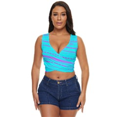 Wave Stripe Pattern Design Aqua Women s Sleeveless Wrap Top by Ndabl3x