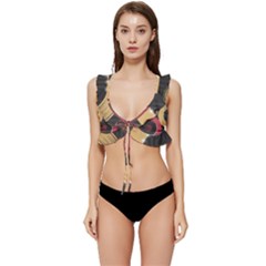 Circle Colorful Shine Line Pattern Geometric Low Cut Ruffle Edge Bikini Top by Proyonanggan