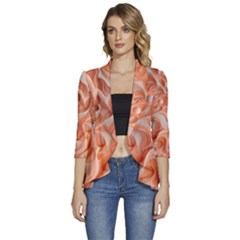 Peach Fuzz Elegant Print Abstract Design Women s 3/4 Sleeve Ruffle Edge Open Front Jacket by dflcprintsclothing