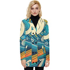Waves Ocean Sea Abstract Whimsical Abstract Art 3 Button Up Hooded Coat 