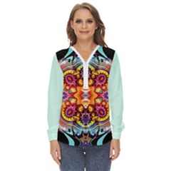 Abstrakte Blume Zip Up Long Sleeve Blouse