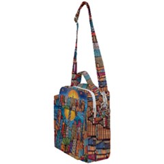City New York Nyc Skyscraper Skyline Downtown Night Business Urban Travel Landmark Building Architec Crossbody Day Bag by Posterlux