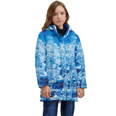 Water Blue Wallpaper Kids  Hooded Longline Puffer Jacket