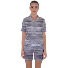 Wood Wooden Wall Wooden Boards Wall Boards Wall Satin Short Sleeve Pajamas Set