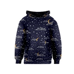 Hand Drawn Scratch Style Night-sky-with-moon-cloud Space Among-stars-seamless Pattern Vector Design Kids  Pullover Hoodie by Ket1n9