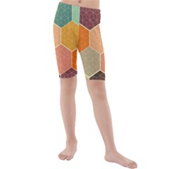 Hexagonal Pattern Vector Kids  Mid Length Swim Shorts by Loisa77