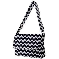 Wave-black White Full Print Messenger Bag (l)