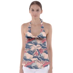 Waves Ocean Sea Water Pattern Rough Seas Digital Art Nature Nautical Tie Back Tankini Top by Bedest