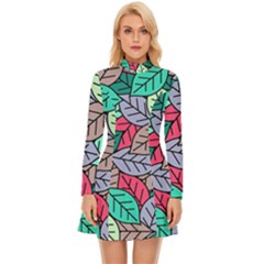 Pattern Leaves Background Nature Long Sleeve Velour Longline Dress by Proyonanggan
