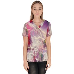 Clouds Multicolor Fantasy Art Skies Women s V-neck Scrub Top