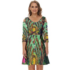 Monkey Tiger Bird Parrot Forest Jungle Style Shoulder Cut Out Zip Up Dress by Grandong