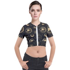 Asian Seamless Pattern With Clouds Moon Sun Stars Vector Collection Oriental Chinese Japanese Korean Short Sleeve Cropped Jacket by Grandong